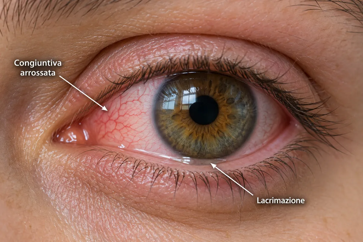 Illustrazione dei segni oculari di una reazione allergica