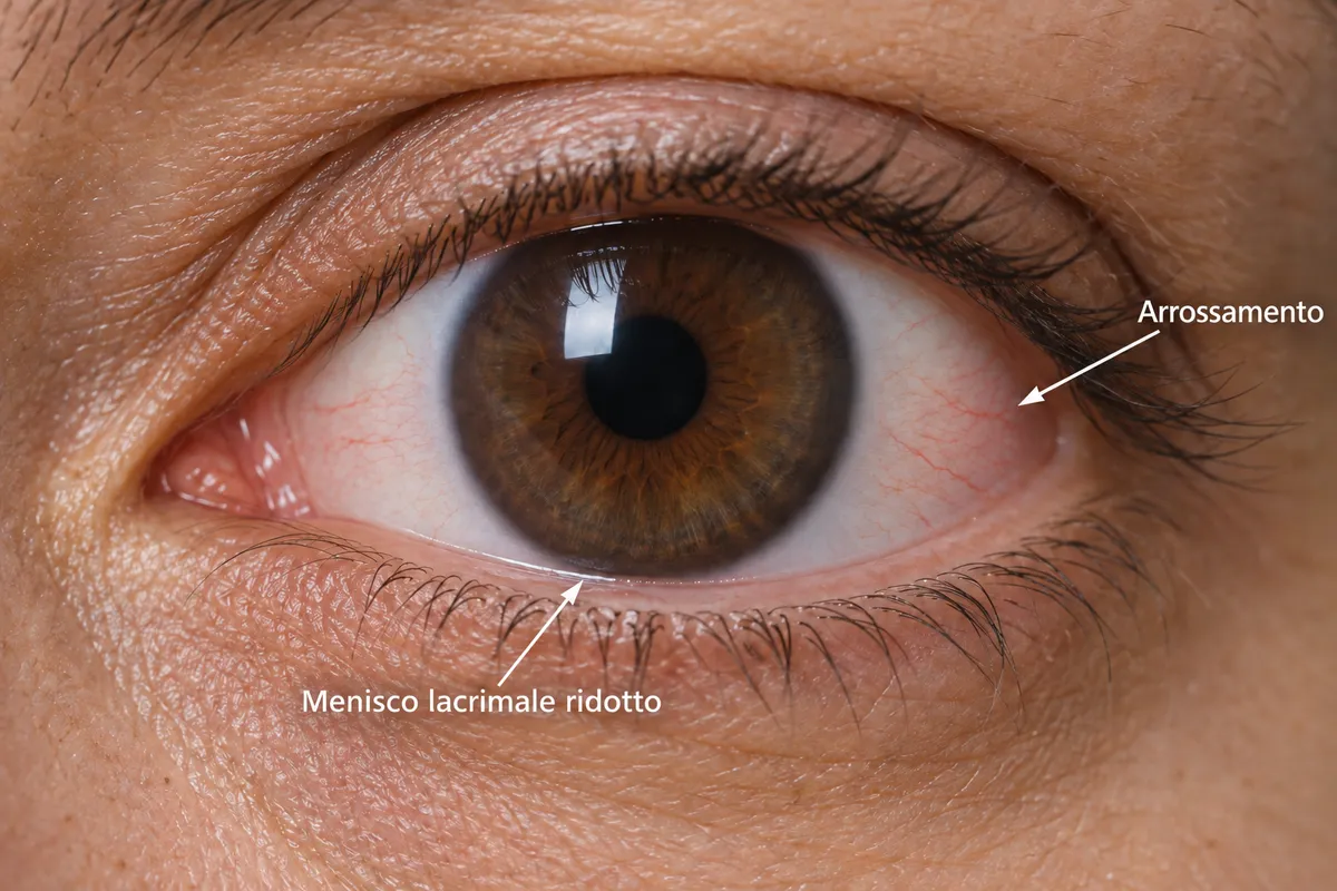 Illustrazione della superficie oculare con lieve arrossamento interpalpebrale