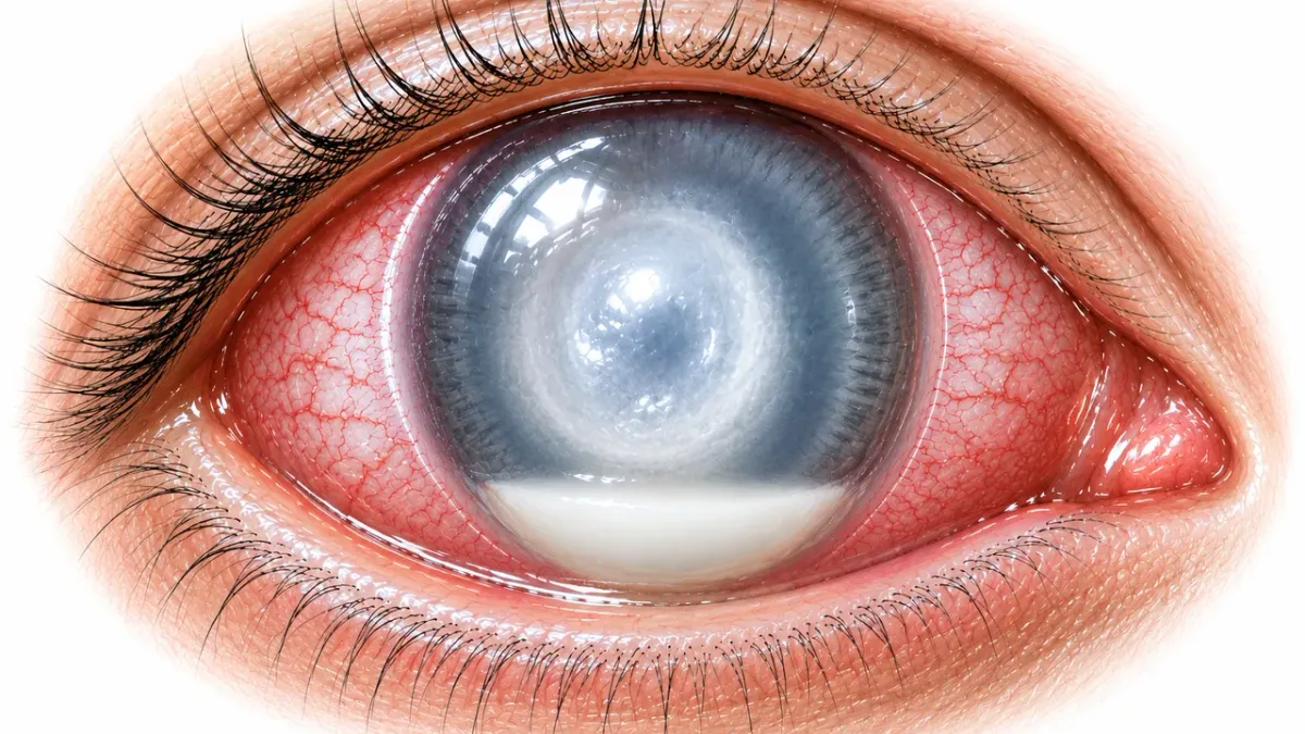 Cornea infiammata con segni compatibili con cheratite batterica