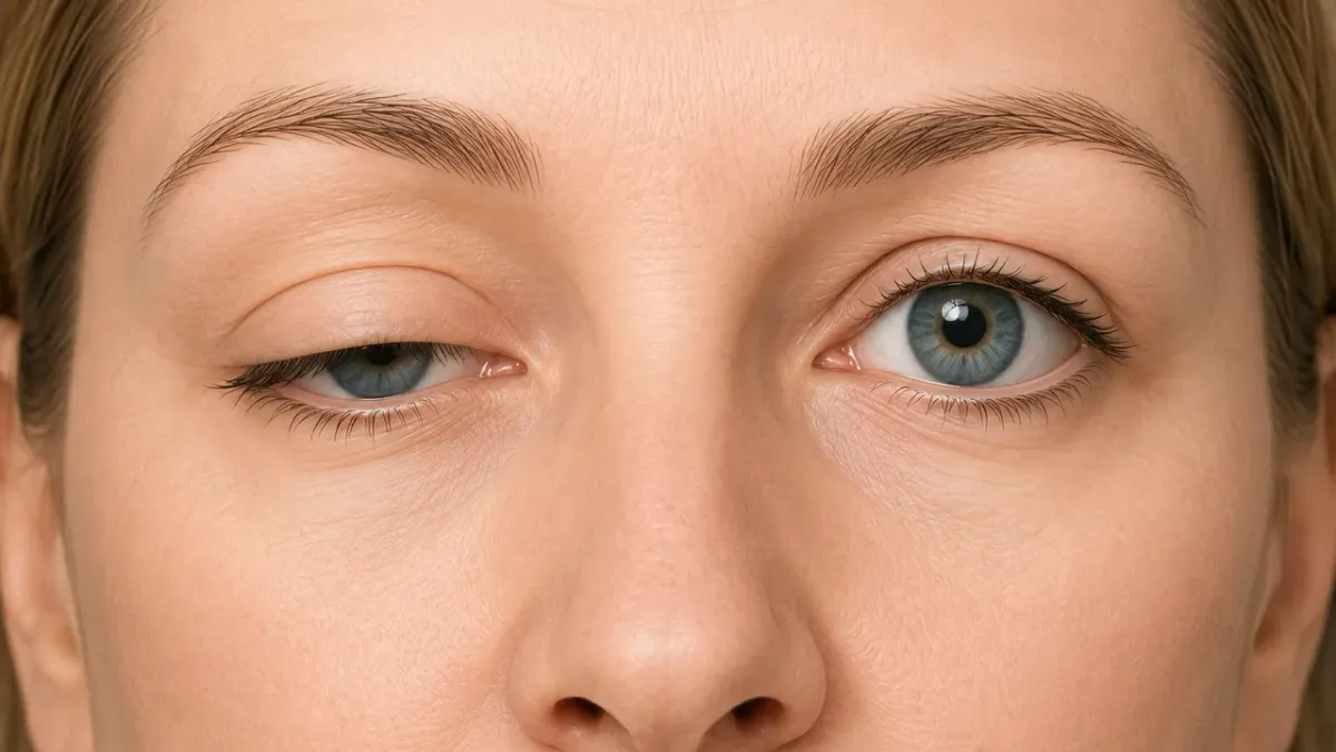 Palpebra superiore abbassata prima della correzione della ptosi