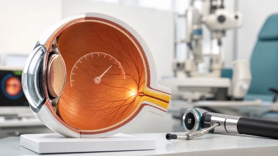 Illustrazione del nervo ottico e della pressione oculare nel glaucoma